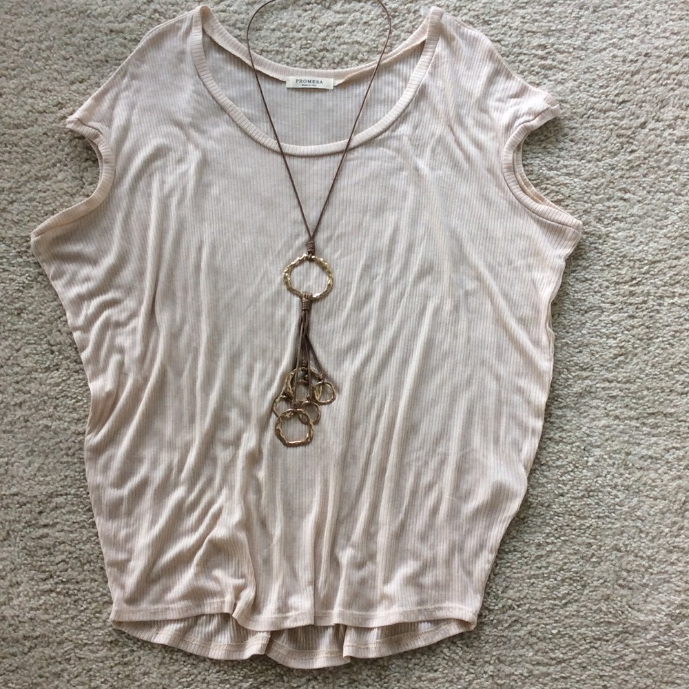 Cream Color Short Sleeve Ribbed Tunic Top - Picture 3 of 4